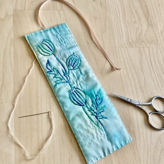 Teal poppy Seed Head Needle Roll Embroidery Kit