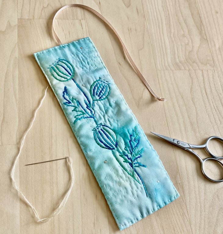 Teal poppy Seed Head Needle Roll Embroidery Kit