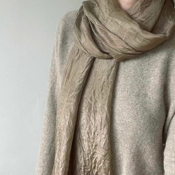 Neutral Taupe Silk Scarf, Botanically Dyed Lightweight Shawl, Silk Head Wrap