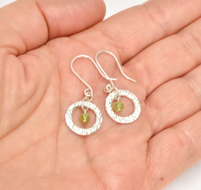 Peridot and Fine Silver Circle Earrings