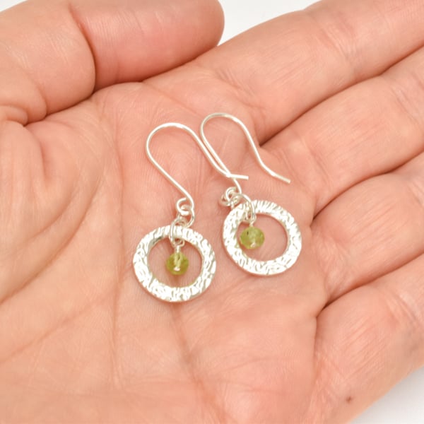 Peridot and Fine Silver Circle Earrings