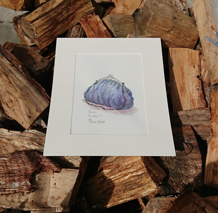 Blue silk handbag original watercolour painting