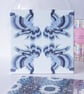 Blue Eagle and Floral Pattern Ceramic Tile Trivet with Cork Backing - Image 1
