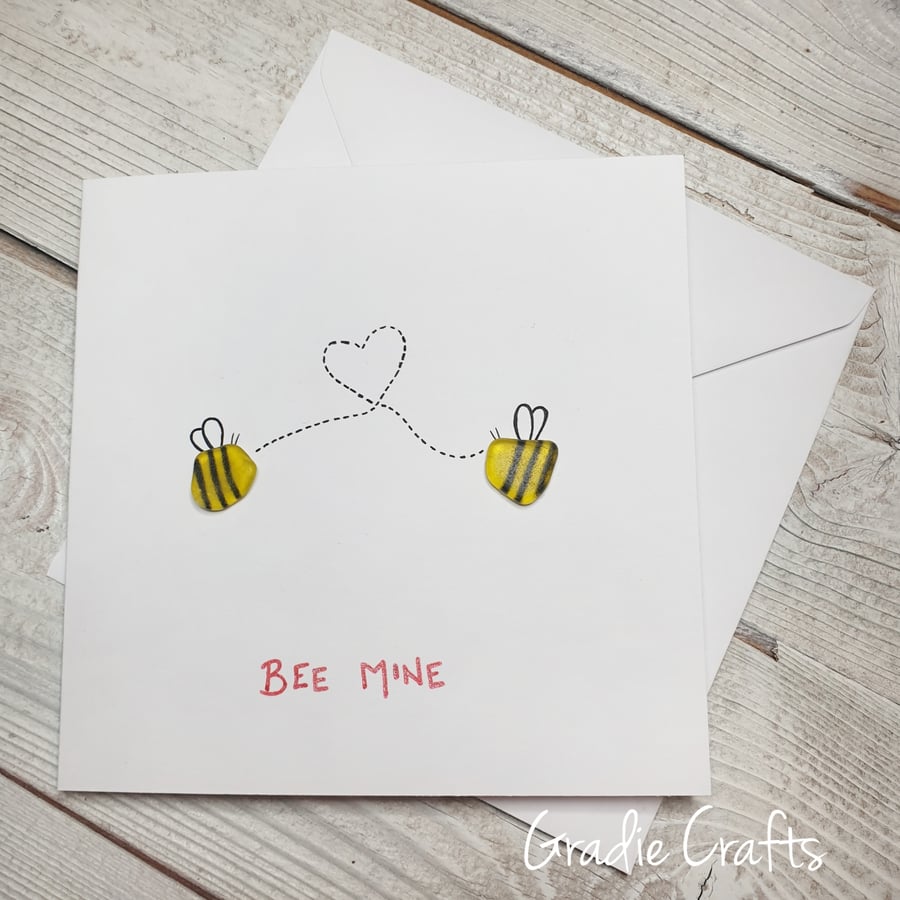 Hand Painted Welsh Sea Glass BEE Mine Card