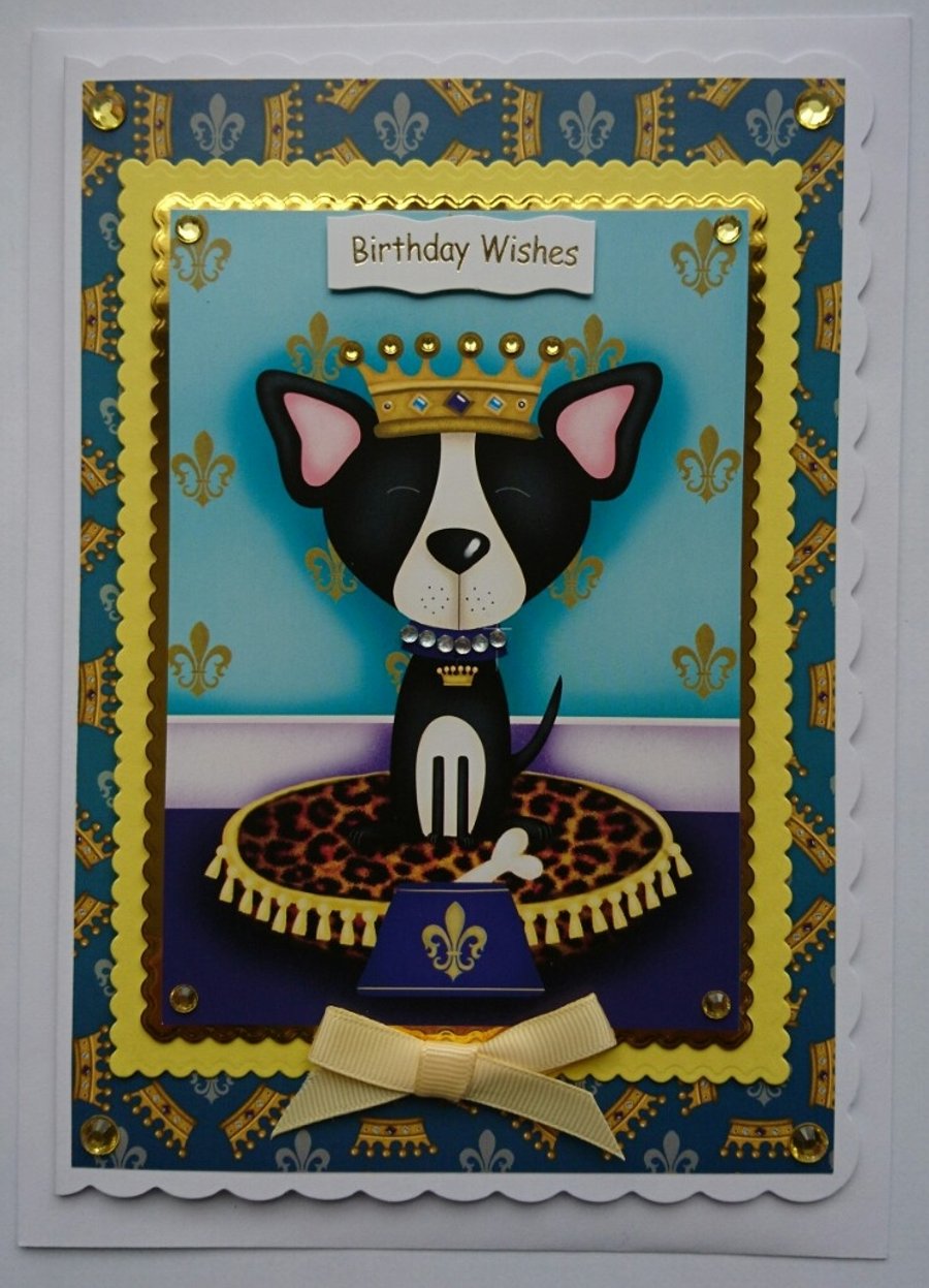 Dog Birthday Card King Prince Dog Crown Necklace Collar 3D Luxury Handmade Card