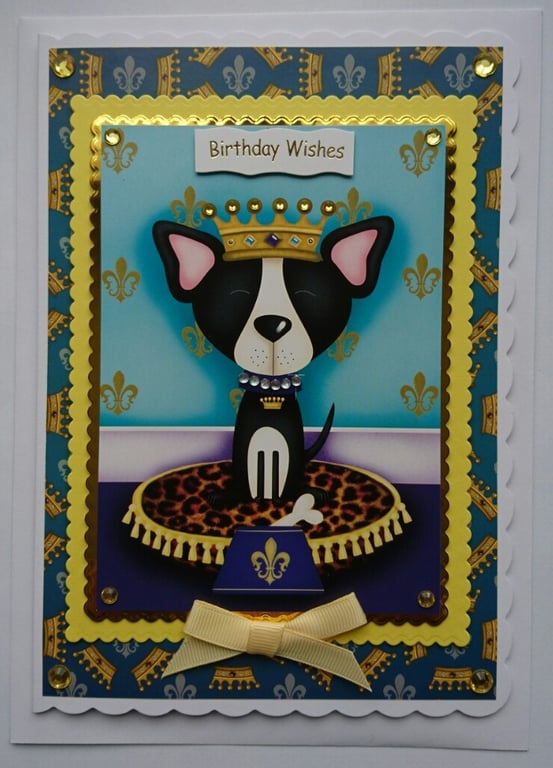 Dog Birthday Card King Prince Dog Crown Necklace Collar 3D Luxury Handmade Card