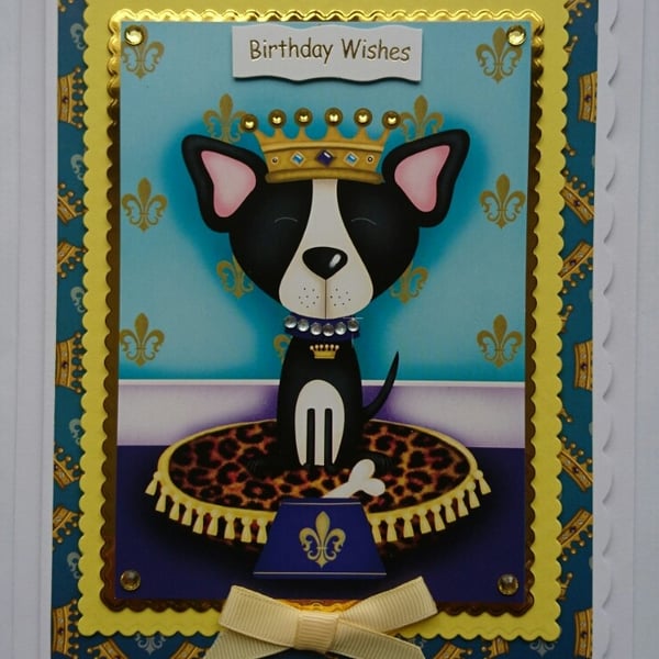 Dog Birthday Card King Prince Dog Crown Necklace Collar 3D Luxury Handmade Card