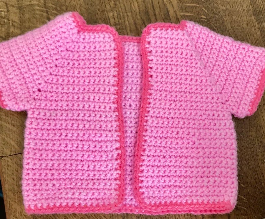 Beautiful Short Sleeved Crocheted Baby Cardigan 