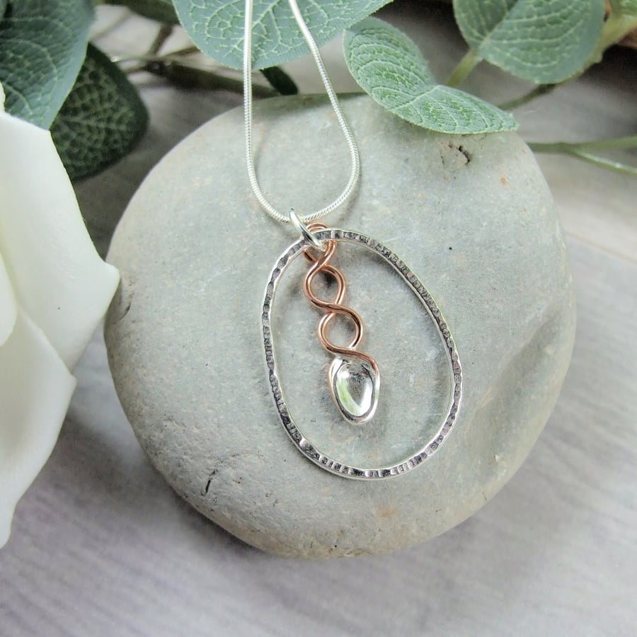 Welsh Love Spoon Necklace, Sterling Silver and Copper Pendant