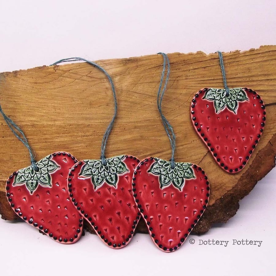 Ceramic strawberry Folk art style pottery decoration
