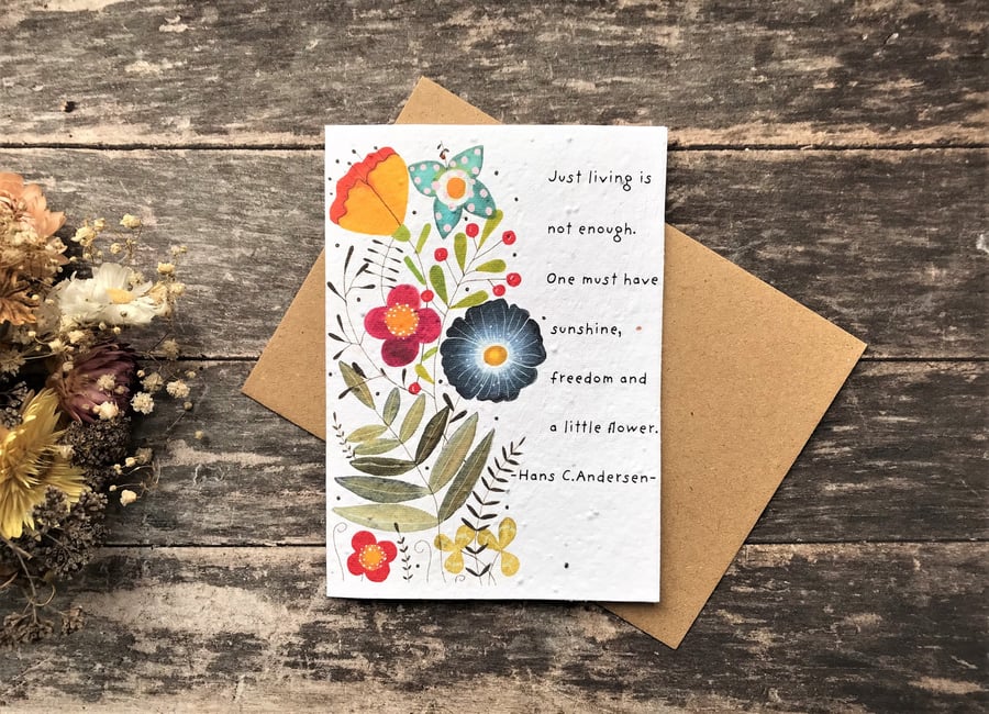 Plantable Seed Paper Birthday Card,Positive Quote cards,Flower greeting card