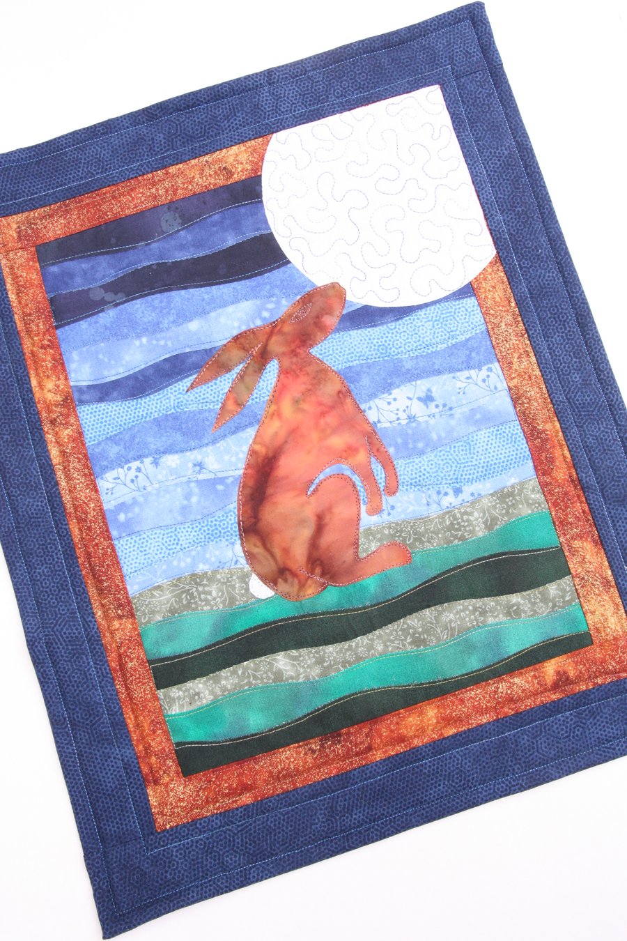 Moon Gazing Hare Kit Art Quilt 