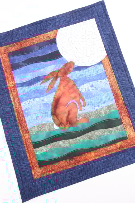 Moon Gazing Hare Kit Art Quilt 