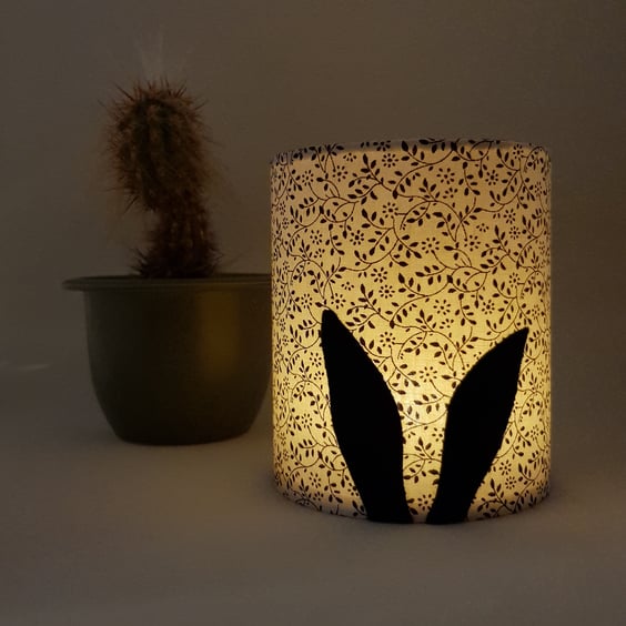 Black Rabbit Ears Silhouette Lantern with LED candle (Beige Floral Fabric)