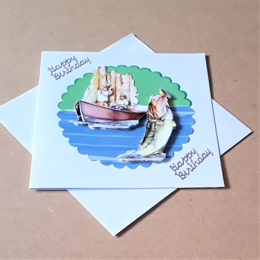 Decoupage Fishing Happy Birthday Card