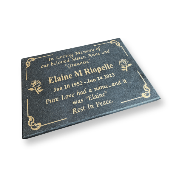 Engraved Black Granite Memorial Grave Marker - Personalized Flat Headstone