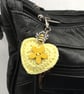 Crochet Heart Bag Charm in Yellow with a Bee Charm - Image 2