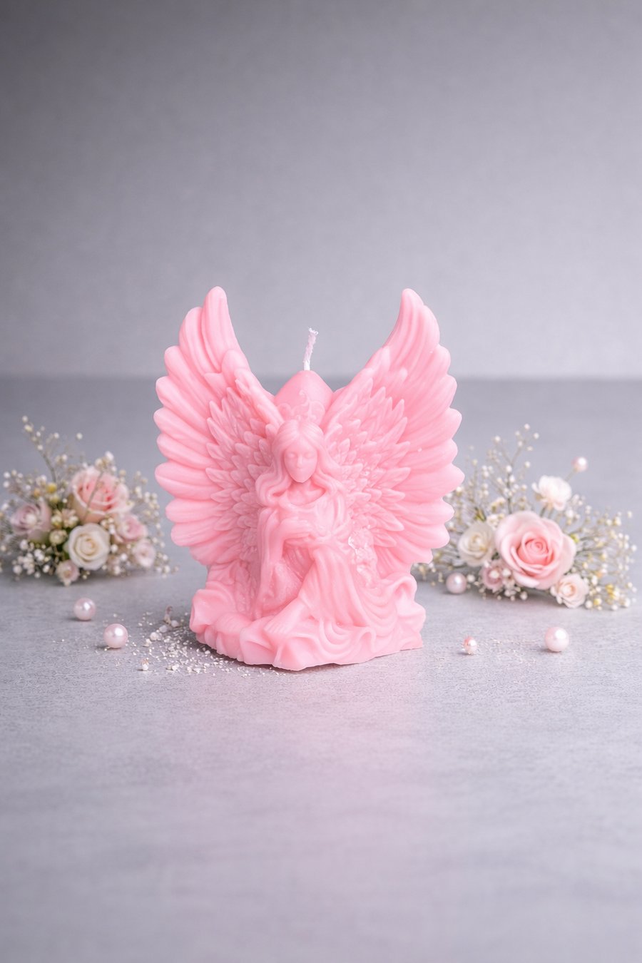 Handmade Pink Angel Figurine Candle - Organic Soy Wax - Scented