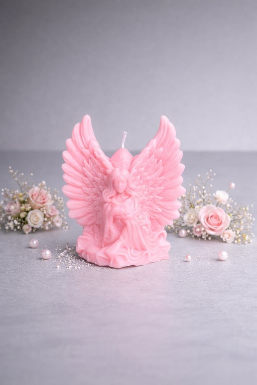Handmade Pink Angel Figurine Candle - Organic Soy Wax - Scented