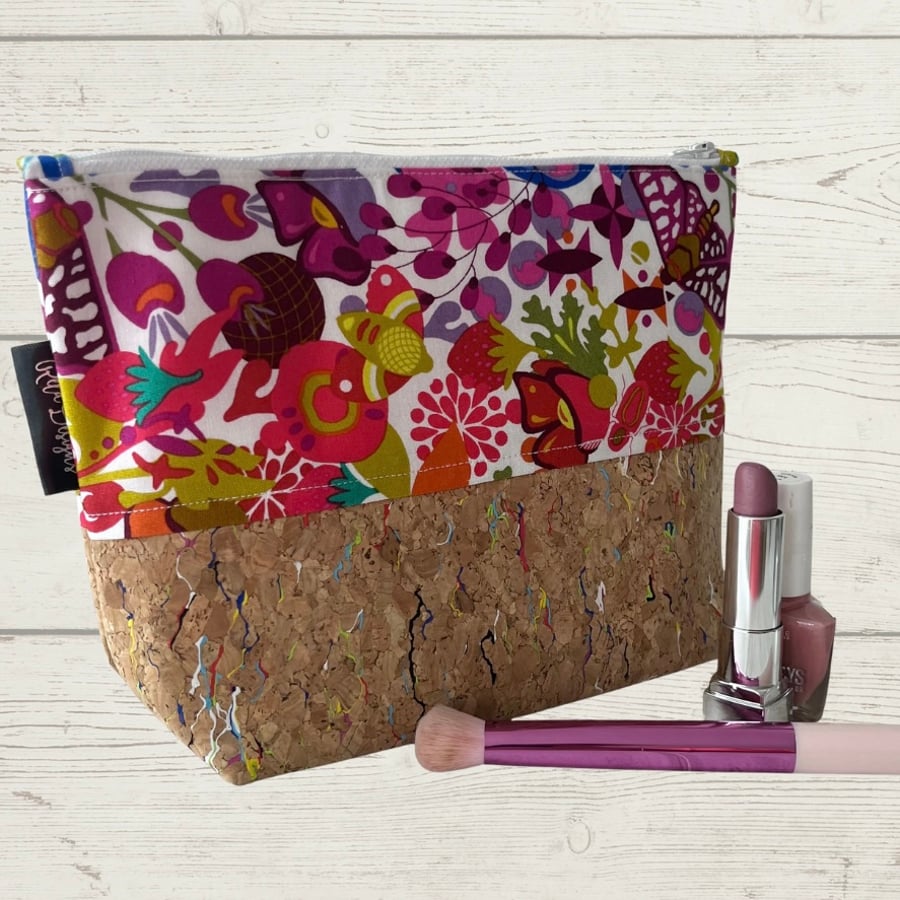 makeup bags cork based colourful print