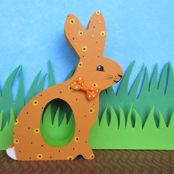 Easter Bunny Chocolate Egg Holder Wooden Hand Painted 