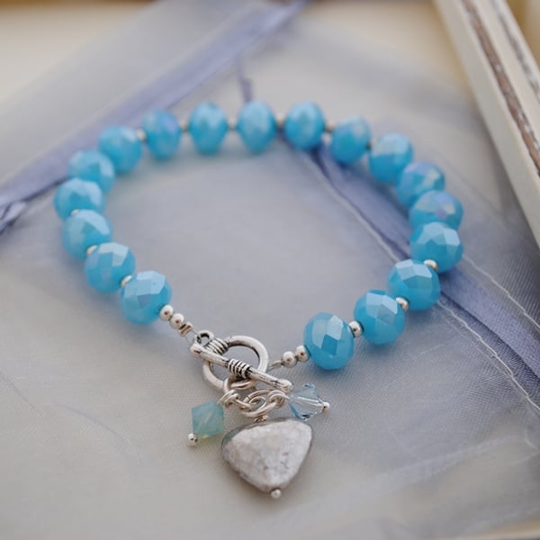 Sale-Baby Blue crystal and silver bracelet 