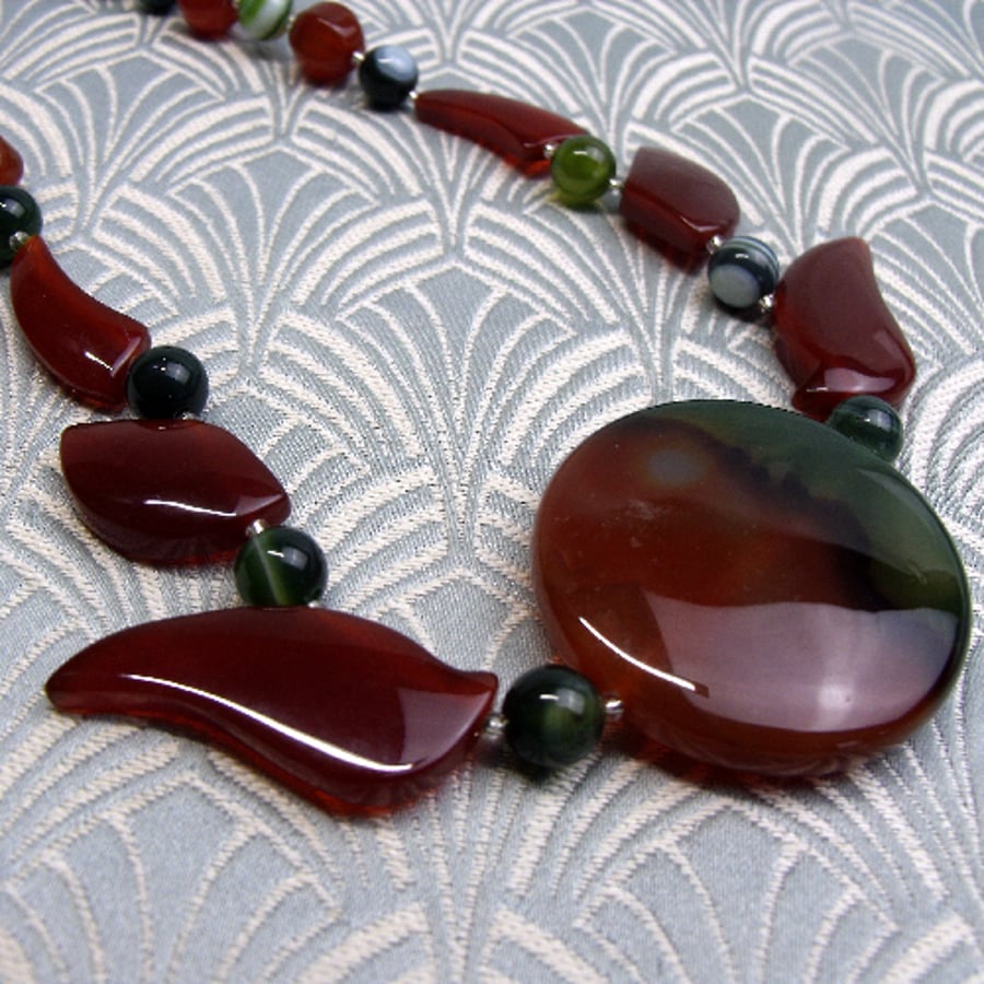 Carnelian Necklace, Short Chunky Carnelian Semi-Precious Stone Necklace CC53