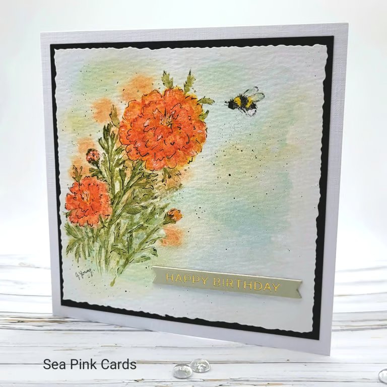 Marigold Birthday Card - original handpainted watercolour card