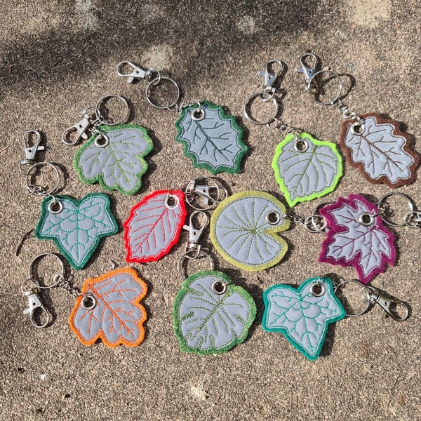 Reflective Embroidered Leaf Charm