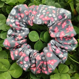 Grey hair scrunchie with red flowers