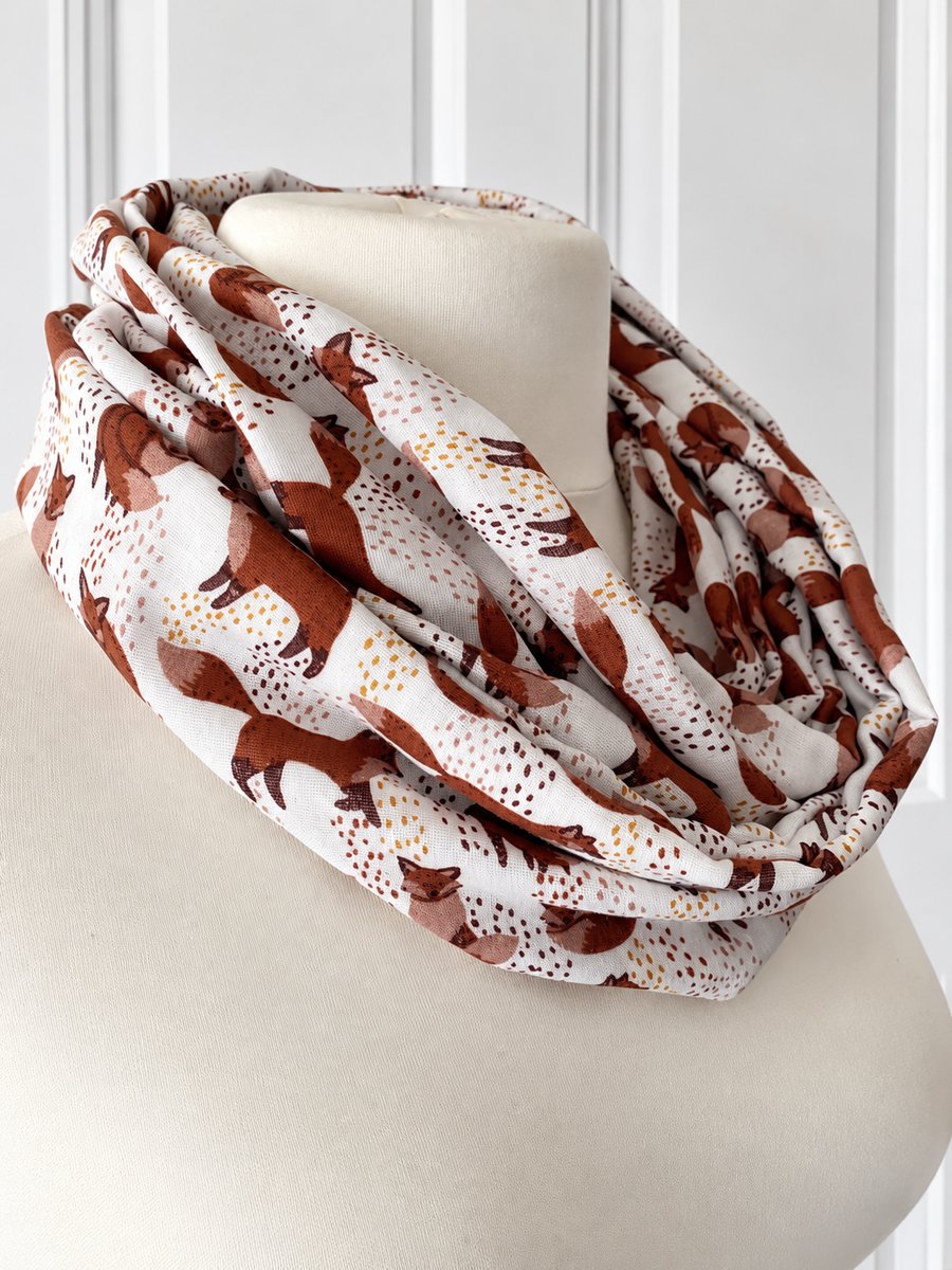 Cute Fox Infinity Scarf, 100% cotton 