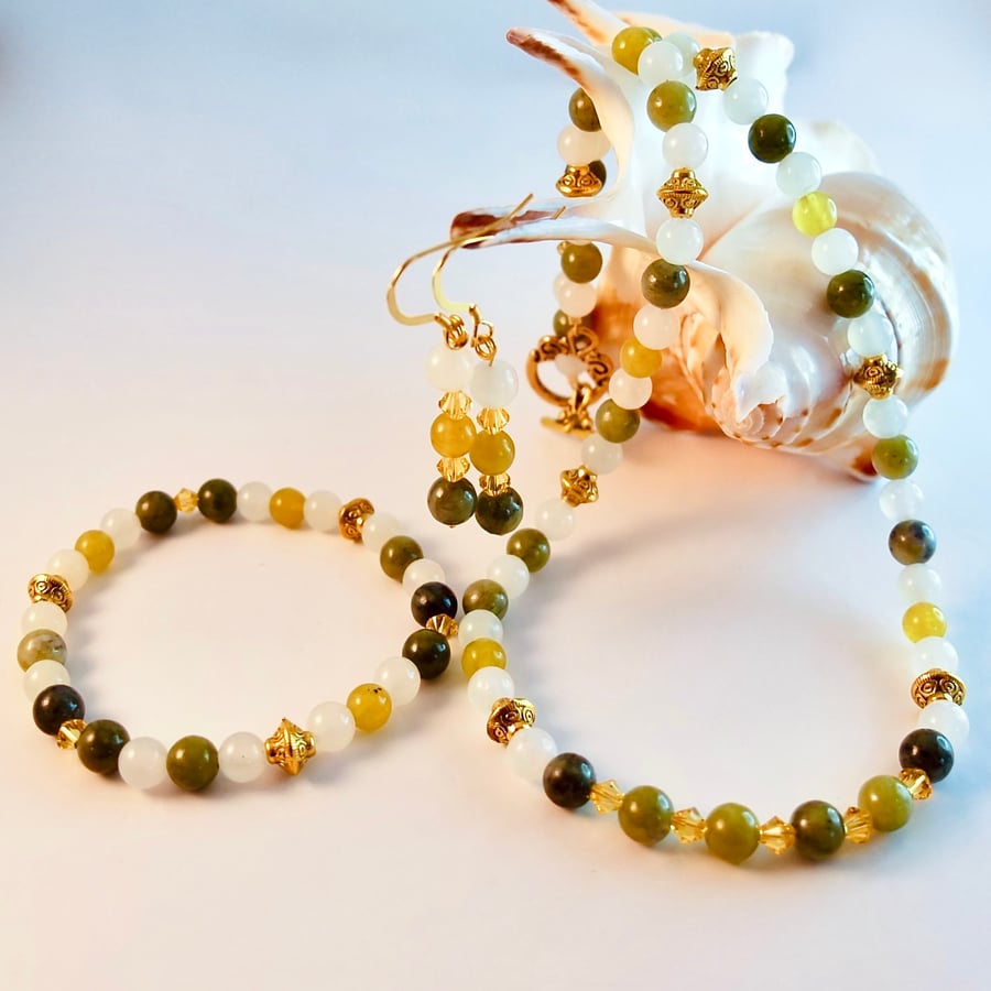 3 Piece Jewellery Set, Necklace, Bracelet & Earrings, Mixed Gemstone Beads -Sale