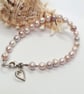 Freshwater pearl bracelet with silver heart charm natural minky tones