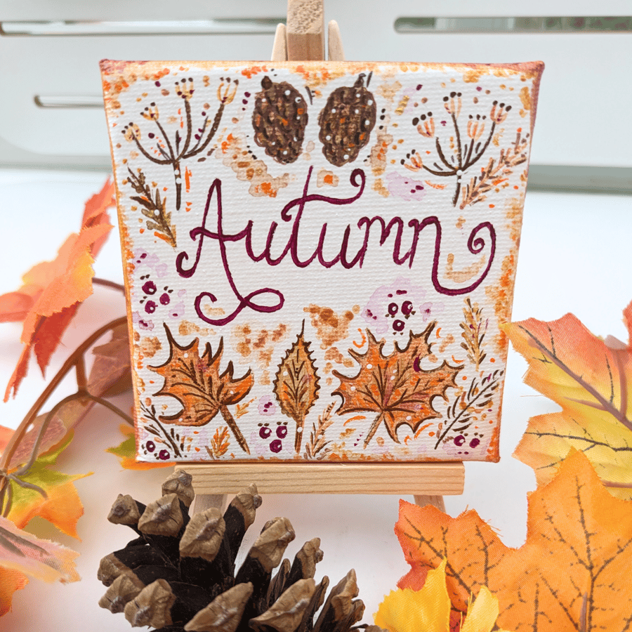 Autumn leaves hand-painted mini canvas