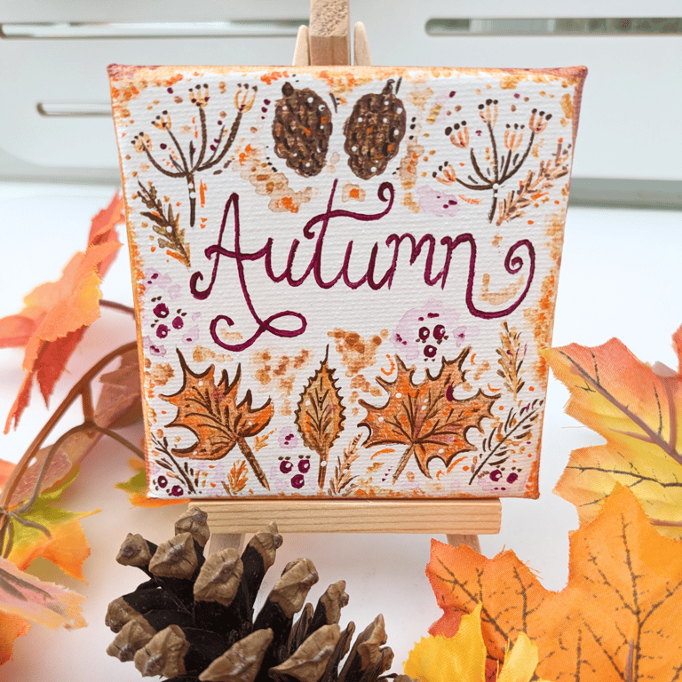 Autumn leaves hand-painted mini canvas