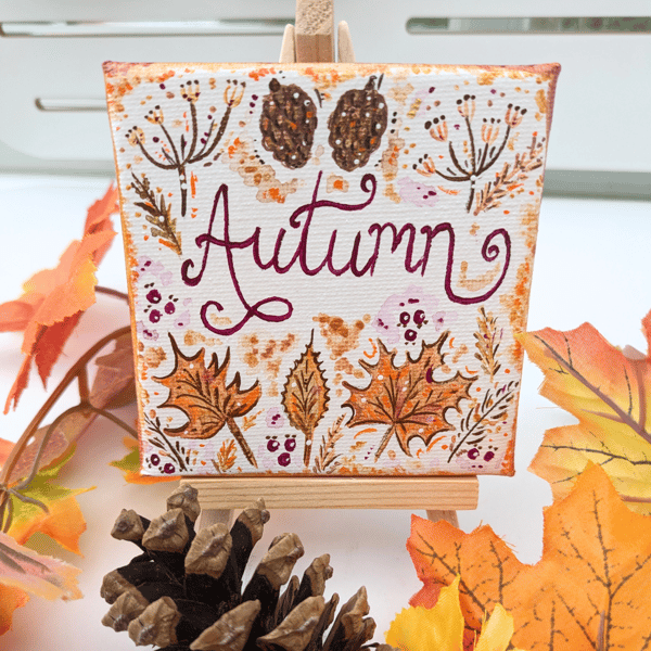 Autumn leaves hand-painted mini canvas
