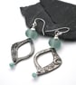 Aqua glass and pewter moon and star earrings