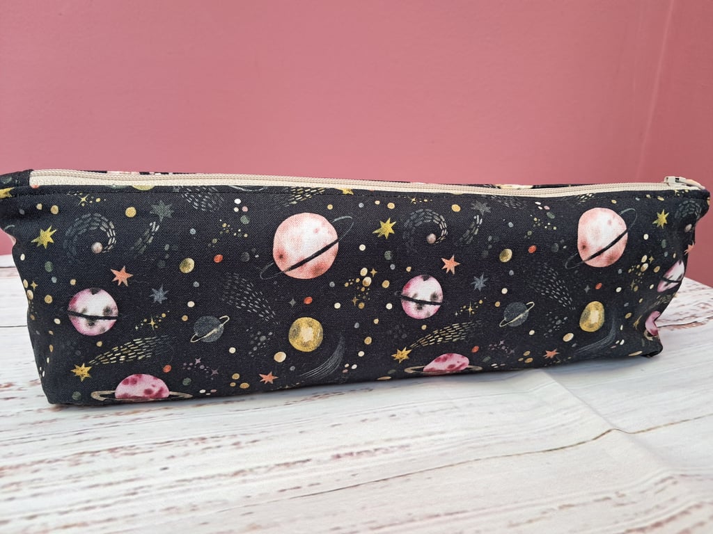 Space themed fabric long pencil case