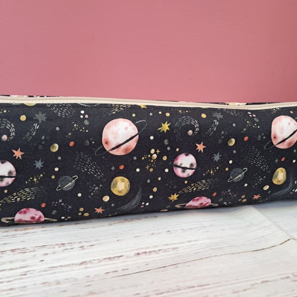Space themed fabric long pencil case