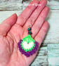 Crochet, embroidered and beaded peacock feather earrings.  - Image 3