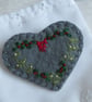 Hand Embroidered Holly & Mistletoe Wool Felt Heart Brooch, Christmas Brooch - Image 7