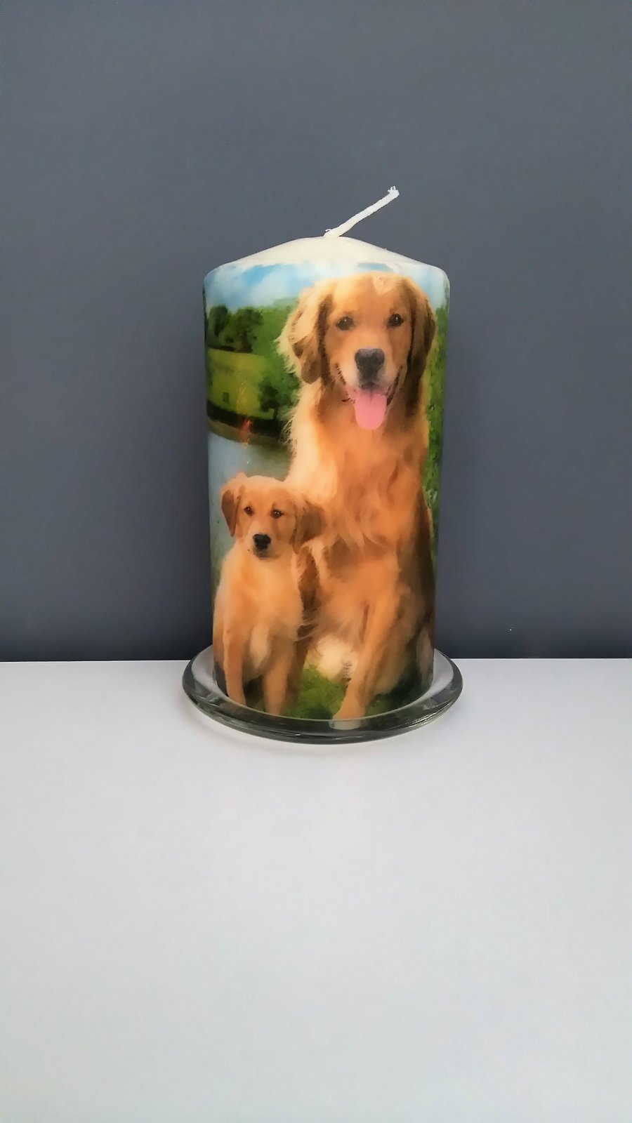 golden retriever dogs decorated candle