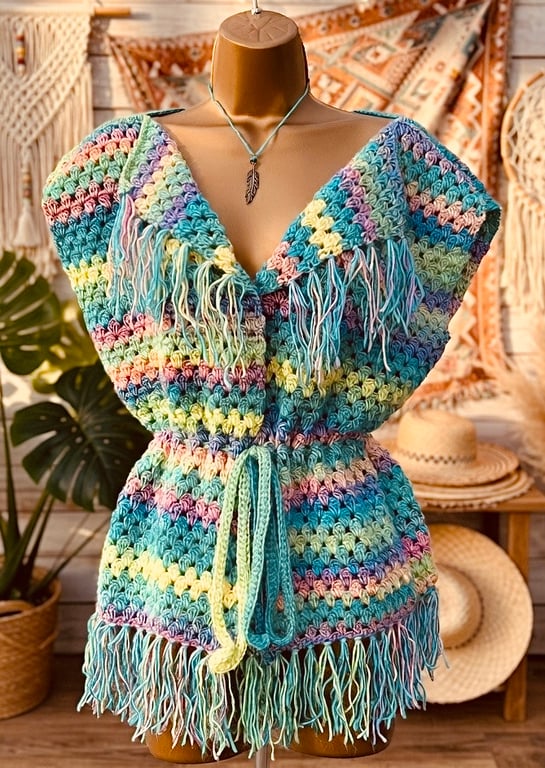 Festival Fringed Pastel Body Warmer 