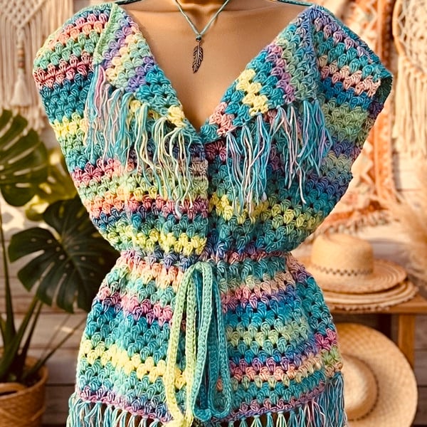 Festival Fringed Pastel Body Warmer 