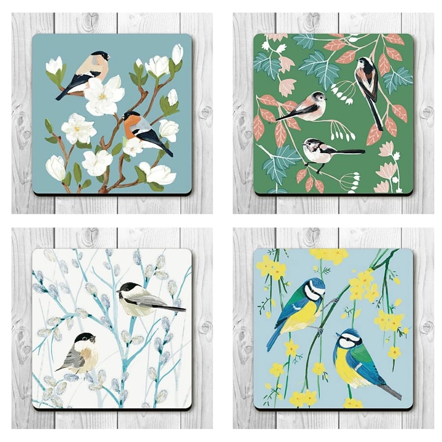 Coasters square birds and blossoms 