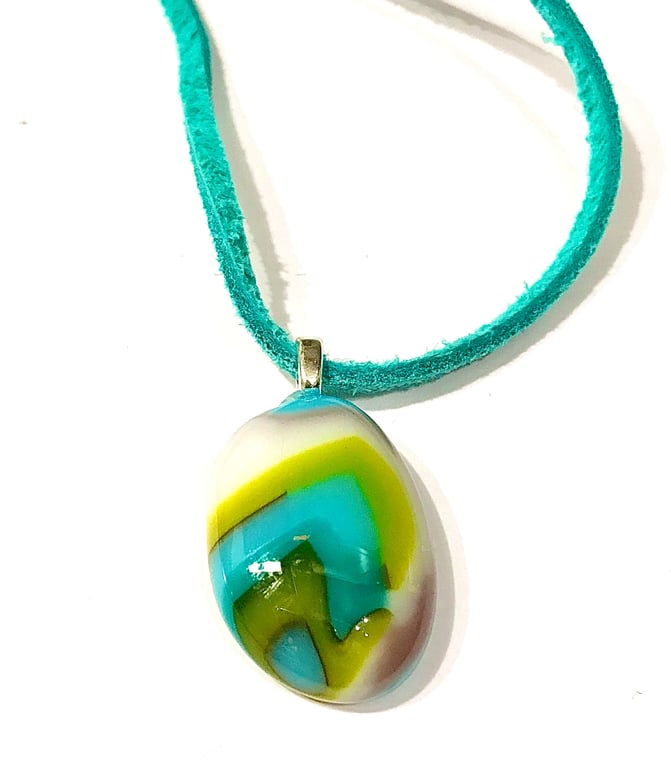 Handmade Swirl Glass Pendant on Suedette Cord
