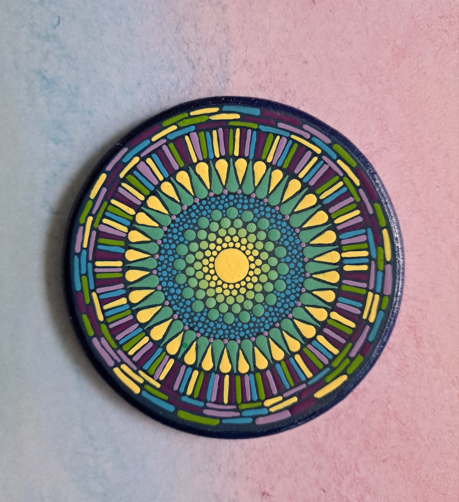 Hand Painted Round Wooden Coaster