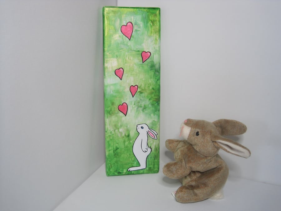 SALE Love Heart Bunny Rabbit Painting Valentine Gift White Rabbit Art