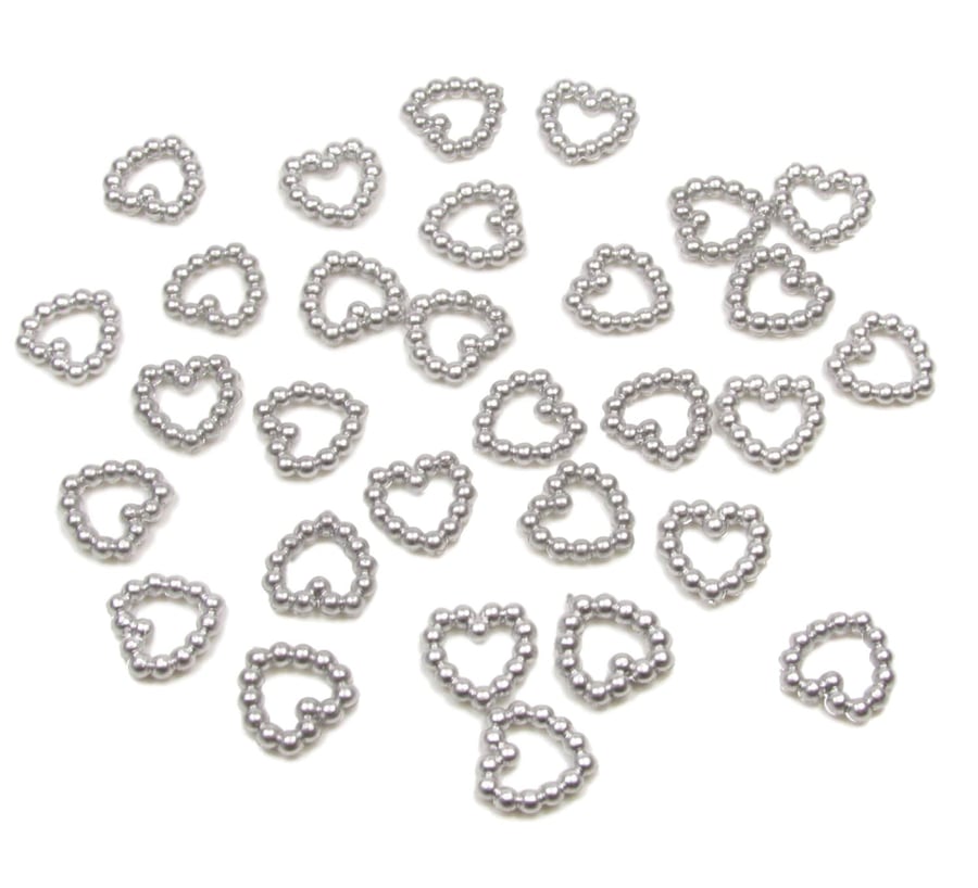 100 x Silver Acrylic Pearl Heart Shaped Double Sided Hearts 11mm Table Decoratio