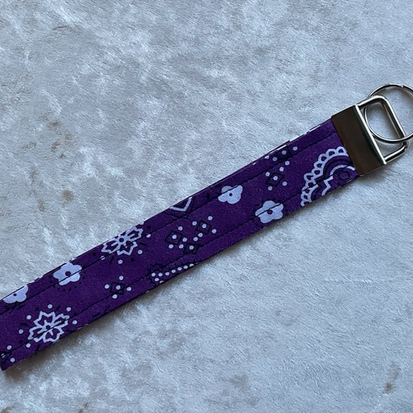 PURPLE MANDALA WRIST BAND KEYRING KEY HOLDER LANYARD FOB CHAIN 